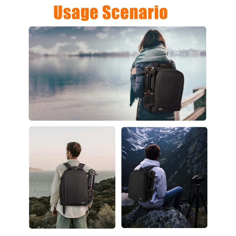 CADeN Camera Backpack Bag with Laptop Compartment 15.6" for DSLR/SLR Mirrorless Camera Waterproof, Camera Case Compatible for Sony Canon Nikon Camera and Lens Tripod Accessories Black - Image 4